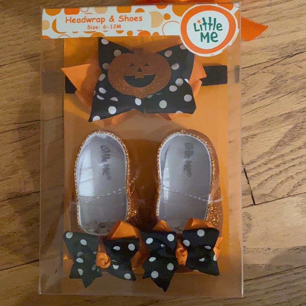 NWT Little Me Halloween Headwrap & Shoes